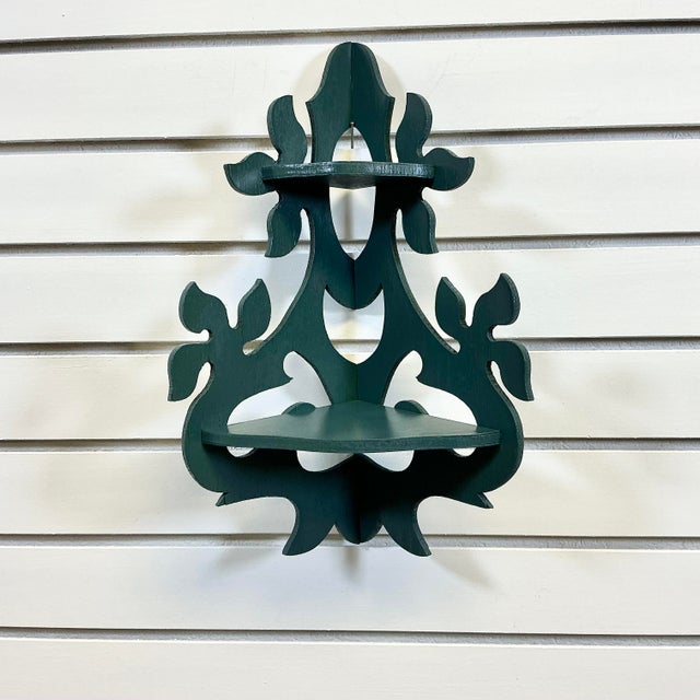 1950s Vintage Boho Chic Folk Art 2 Tier Corner Wall-Mounted Shelf, Newly Painted. For Sale - Image 15 of 15