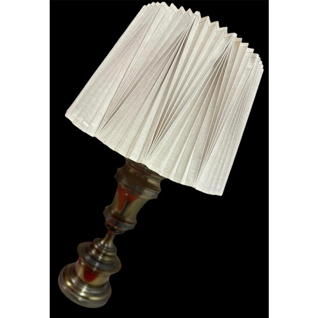Mid-Century Stiffel Solid Brass Bronze Finish Table Lamp With Shade For Sale - Image 9 of 12