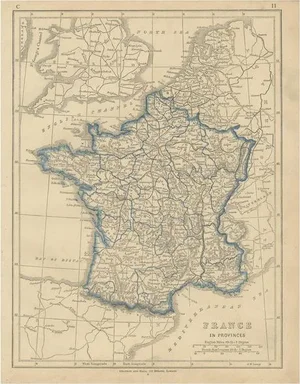 Antique Map of France by Lowry, 1852