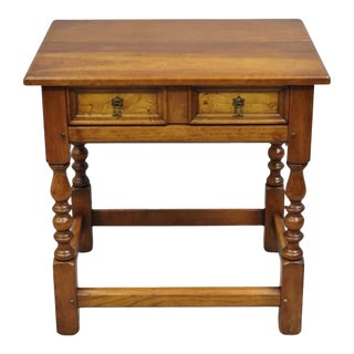 Vintage L & J G Leopold Stickley Jacobean Cherry Wood One Drawer End Side Table For Sale