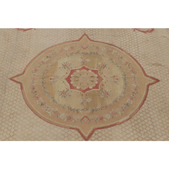 Rug & Kilim’s Aubusson Flatweave Style Rug With Beige Floral Medallion For Sale In New York - Image 6 of 10
