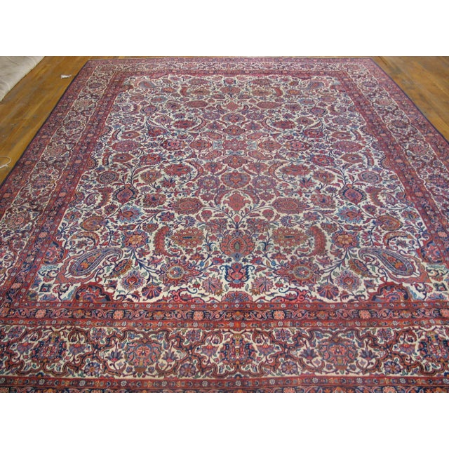 Impressive Red and White Ivory Color With Paisley Patterns Design Antique Kashan Rug For Sale - Image 4 of 4
