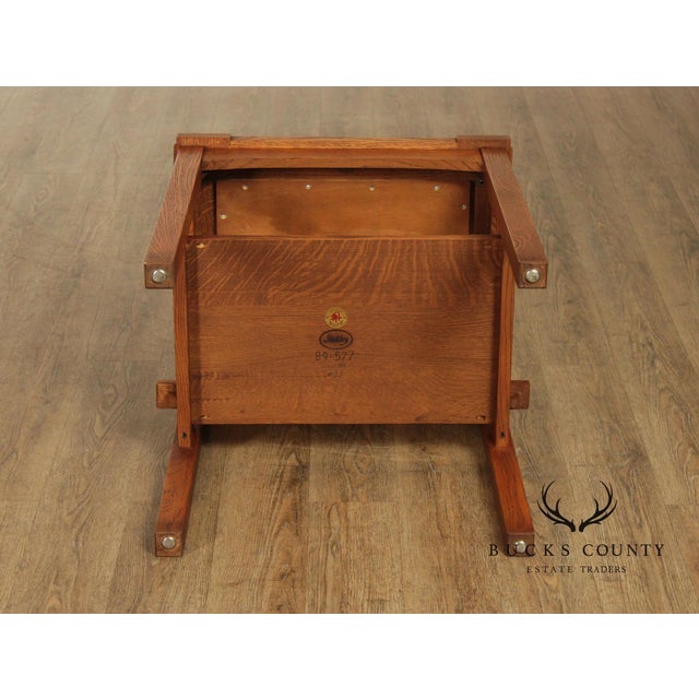 Wood Stickley Mission Collection Pair Of Oak Tile Top End Tables For Sale - Image 7 of 18