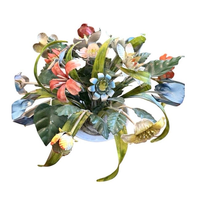 Mid 20th Century Vintage Italian Tole Flowers / Floral Bouquet Arrangement Sculpture in Pot, Made in Italy For Sale - Image 5 of 12