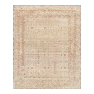 Rug & Kilim’s Modern Block Print Rug in Beige with Geometric-Floral Patterns - 4x6 For Sale