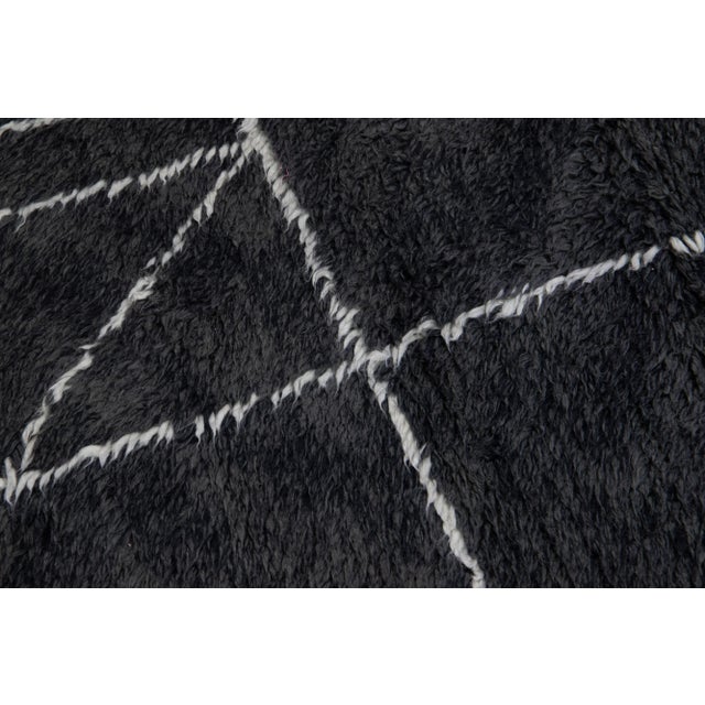 Black Modern Moroccan Style Handmade Abstract Pattern Wool Rug by Apadana For Sale - Image 10 of 11