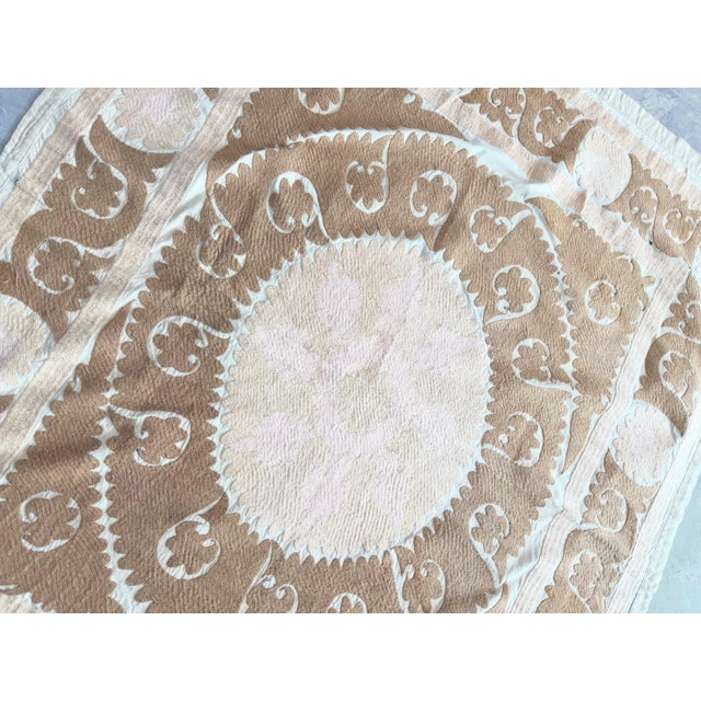 Textile Boho Embroidered Terracotta Suzani Embroidery Wall Decor - 4'2'' X 4'9'' For Sale - Image 7 of 9
