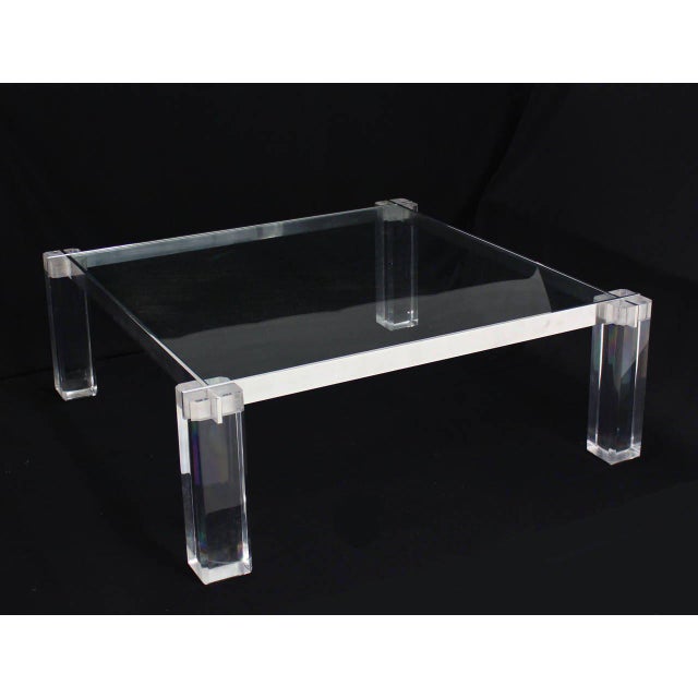 Vintage Mid Century Lucite Base Large Square Coffee Table ...