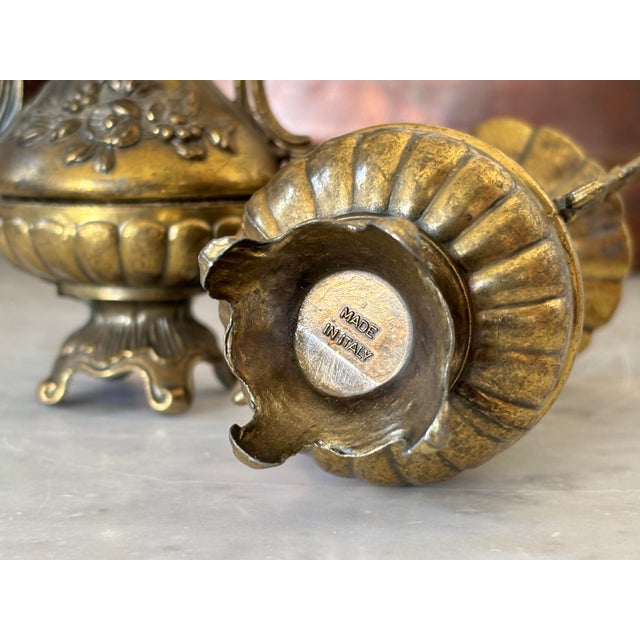 Small Italian Neoclassical Brass Urn Vase Pair For Sale - Image 4 of 5