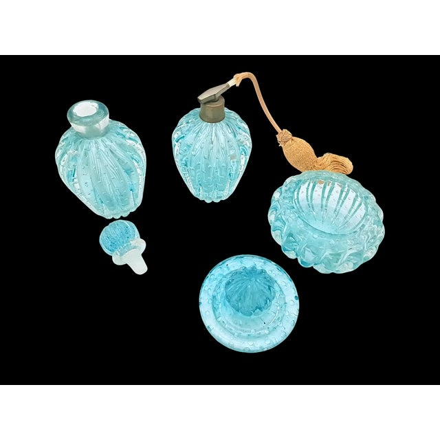 Blue Bullicante Murano Glass Toiletry Set from Barovier & Toso, 1970s, Set of 3 For Sale - Image 8 of 10