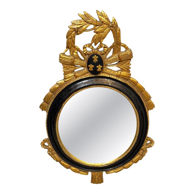 Carvers' Guild Louis XVI Style Giltwood & Ebonized Oval Wall Mirror, Circa 1965 For Sale
