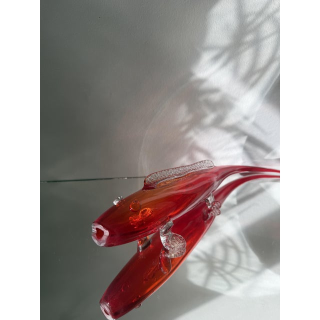 Large Red Sommerso Murano Glass Fish Vase with Applied Clear Fins from 1295 Murano, Italy, 1960s For Sale - Image 7 of 14