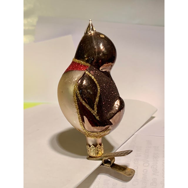 Vintage 1970s Songbird Clip-On Hand Blown Christmas Ornament With Gold Micca For Sale - Image 9 of 11