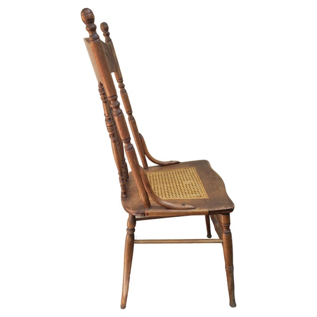 American Vintage Oak Press Back Chairs With Cane Seats - a Pair For Sale - Image 3 of 6