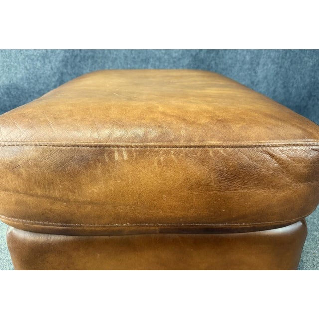 Brown Leather Club Chair and Ottoman For Sale - Image 15 of 18