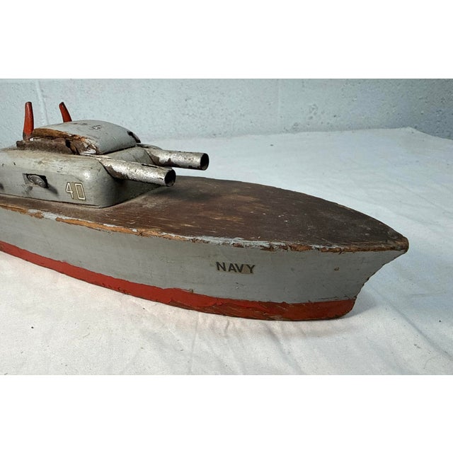 Vintage 1940s Handmade Wood Keystone Manufacturing Company Usn Battleship Model For Sale - Image 9 of 13