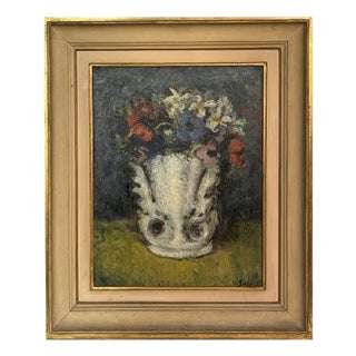 Ugo Galetti, Vase of Flowers, 1900s, Oil on Canvas, Framed For Sale