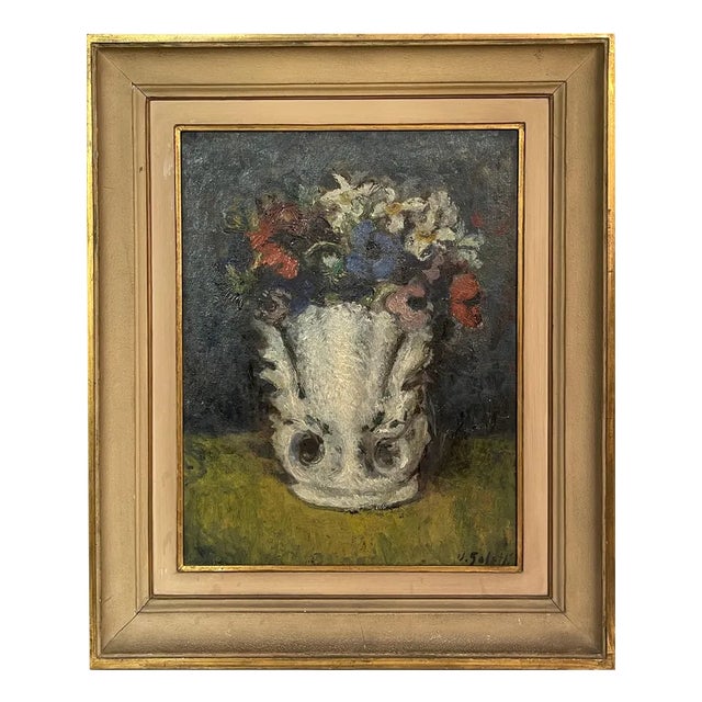 Ugo Galetti, Vase of Flowers, 1900s, Oil on Canvas, Framed For Sale