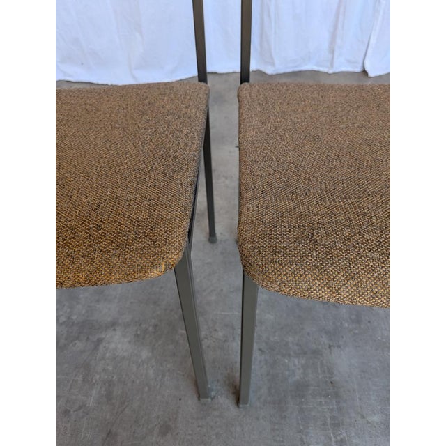 Vintage Industrial Black Metal School Chairs with Brown Fabric Seats, 1970s, Set of 4 For Sale - Image 9 of 18