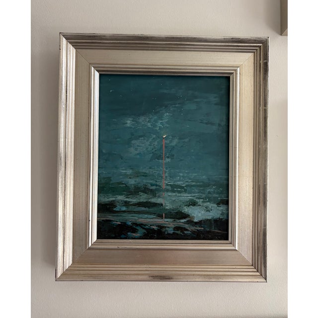 Wood Contemporary Mia Bergeron Birthday, Oil on Cradled Wood in Vintaged Silver Frame For Sale - Image 7 of 8