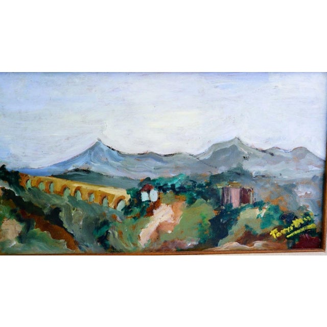 20th Century, View of a Village and Aqueduct in the Roman Countryside, 1920s, Oil Painting on Masonite, Framed For Sale - Image 4 of 12