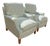 A Pair of Howard & Sons Green and White Lounge Chairs With Custom Tan Slipcovers For Sale