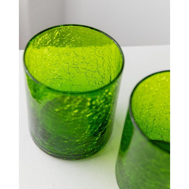 Vintage Green Crackle Murano Glass Decanter and Glasses, Italy, 1960s, Set of 4 For Sale - Image 5 of 11