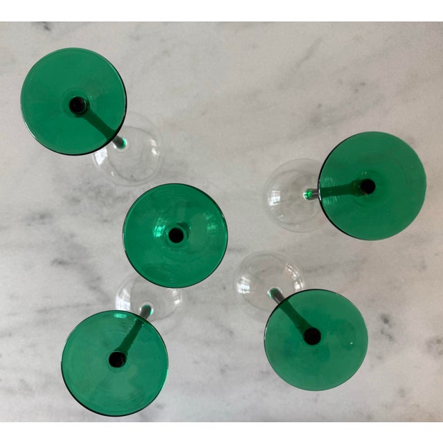Green Set of 5 Vintage Tall Green Wine Glasses For Sale - Image 8 of 8