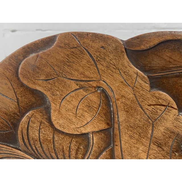 Mid-Century French Carved Oak Side Table with Lotus Motif, 1950s For Sale - Image 15 of 18