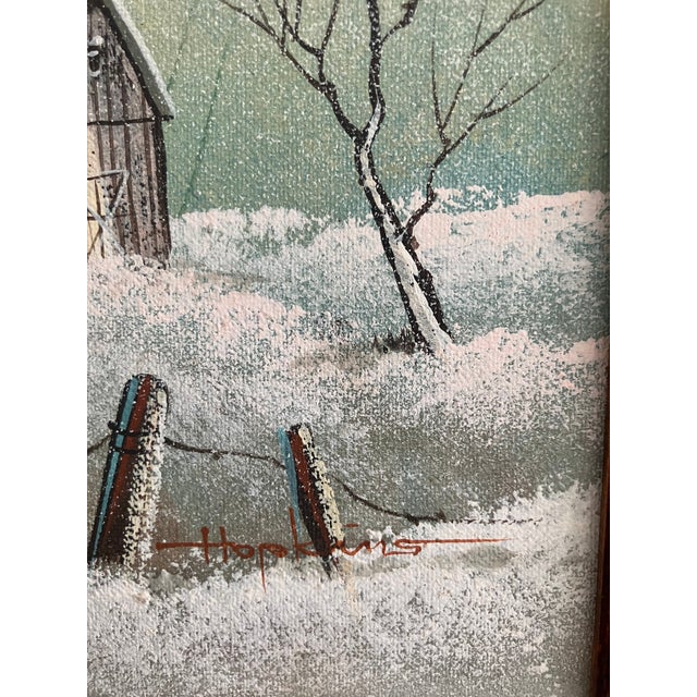 Mid-Century Modern Vintage Landscape Painting by Hopkins — Mid-Century Framed Art for Modern Farmhouse, Lodge, Vacation Cabin. For Sale - Image 3 of 7