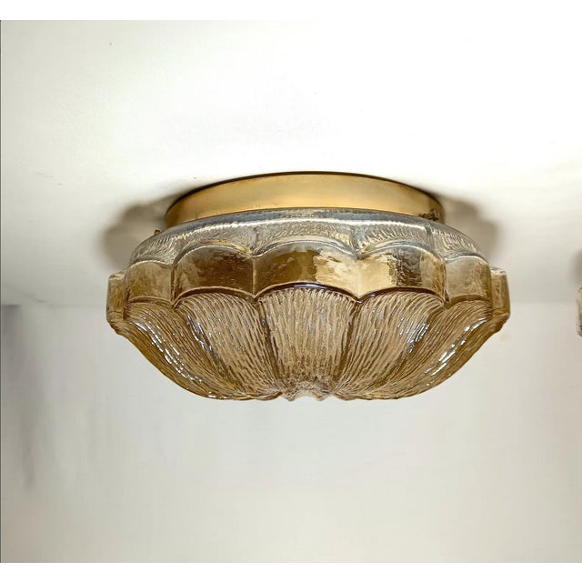Mid-Century Modern Vintage Amber Glass Ceiling Lights, Set of 2 For Sale - Image 3 of 11