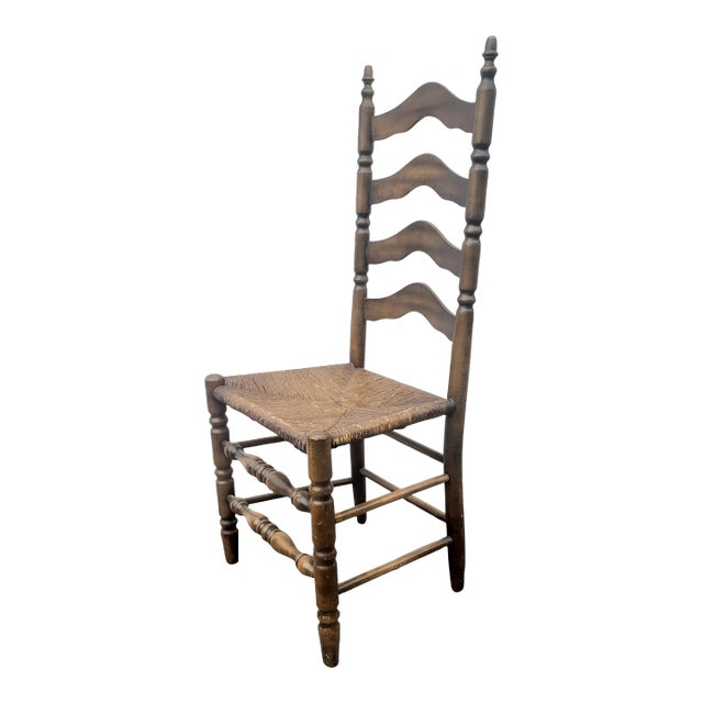 Mid 20th Century Mid-Century Walnut and Rush Seat Ladderback Chair For Sale