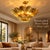 Handmade Brass Flower Ceiling Light, 3 Tier Hammered Floral Chandelier, Art Deco Lotus Semi Flush Mount, Luxury Brass Ceiling Fixture 28 Inches For Sale - Image 11 of 15