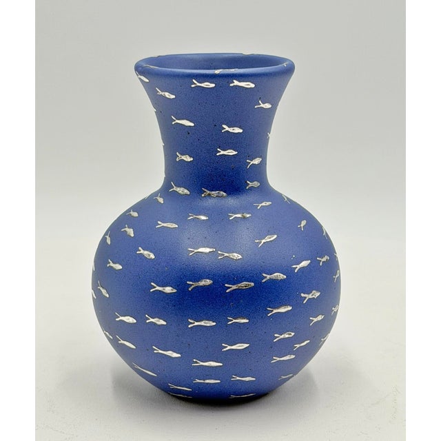 Mexican Emilia Castillo Cobalt Blue Porcelain & Pure Silver Fish Vase, Mexico 1997 For Sale - Image 3 of 11
