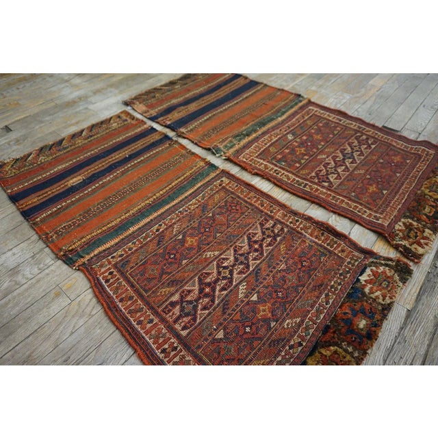 Tribal 1900s Blue Navy Geometric Tribal Antique Pair of Persian Sumak Carpets 1'8" X 3'5" Woven Wool Rugs For Sale - Image 3 of 10