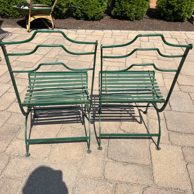 Vintage 1960’s French Green Iron Bistro Folding Garden Chairs - A Pair For Sale In Chicago - Image 6 of 11