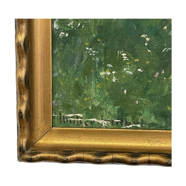 1970s Vintage Impressionist Spring Landscape Painting With Stream in Gilt Toned Frame - Signed For Sale - Image 5 of 10