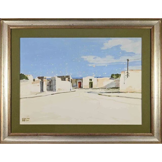 Aldo Riso, At the Beach, 1970s, Tempera and Watercolor, Framed For Sale - Image 4 of 4