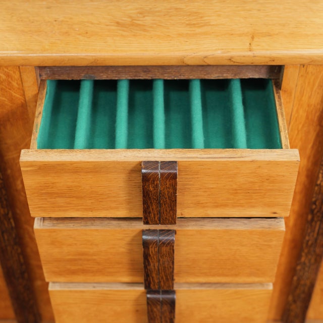 1950s English Brutalist Oak Bar Cabinet Buffet For Sale - Image 9 of 10