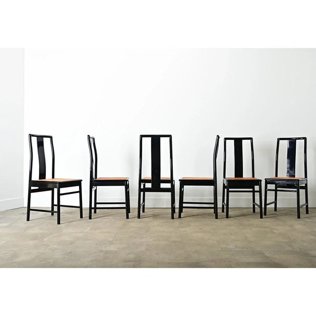 Vintage Italian Ebonized and Cane Seat Dining Chairs – Set of 6 For Sale - Image 11 of 12