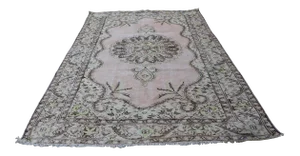 Vintage Turkish Oushak Rug- Oversize Pink Area Rug 6'3" X 10'2"