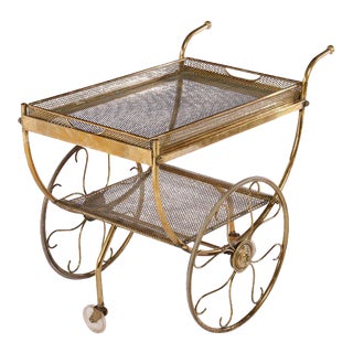 Brass Mid Century Serving Cart c. 1970 For Sale
