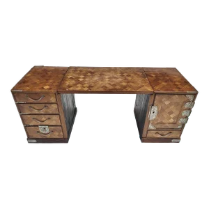 Vintage Asian Parquetry Inlaid Miniature Desk Jewelry Box
