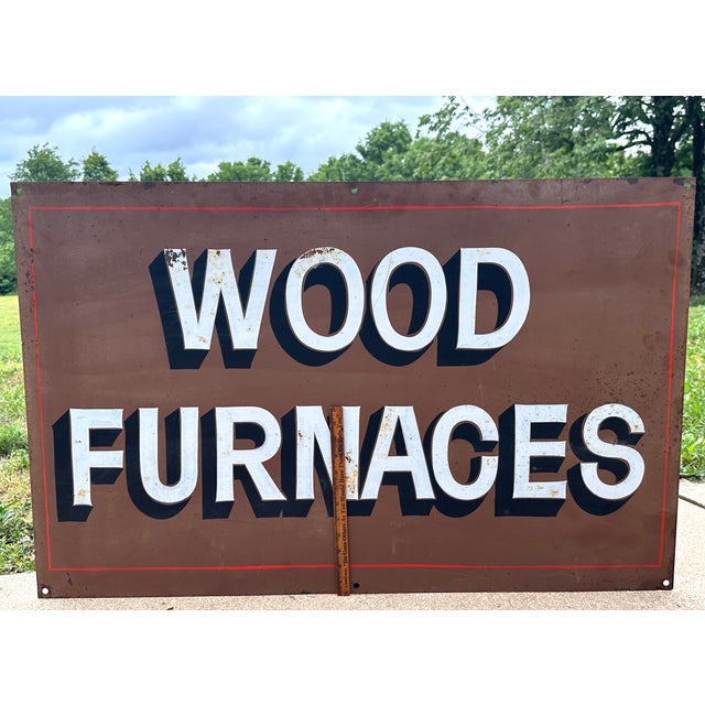 Hand Painted Advertising Metal Sign Wood Furnaces For Sale - Image 11 of 12