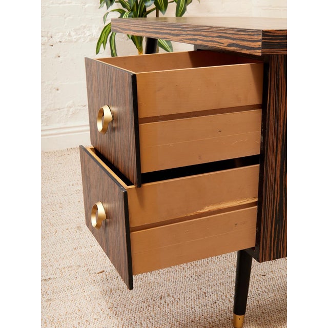 Wood Madagascar 1950s Vintage Single Pedestal Double Drawer Desk For Sale - Image 7 of 11