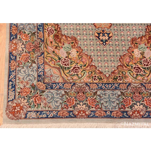 Late 20th Century Nazmiyal Collection Blue Medallion Vintage Persian Silk Qum Area Rug For Sale - Image 5 of 7