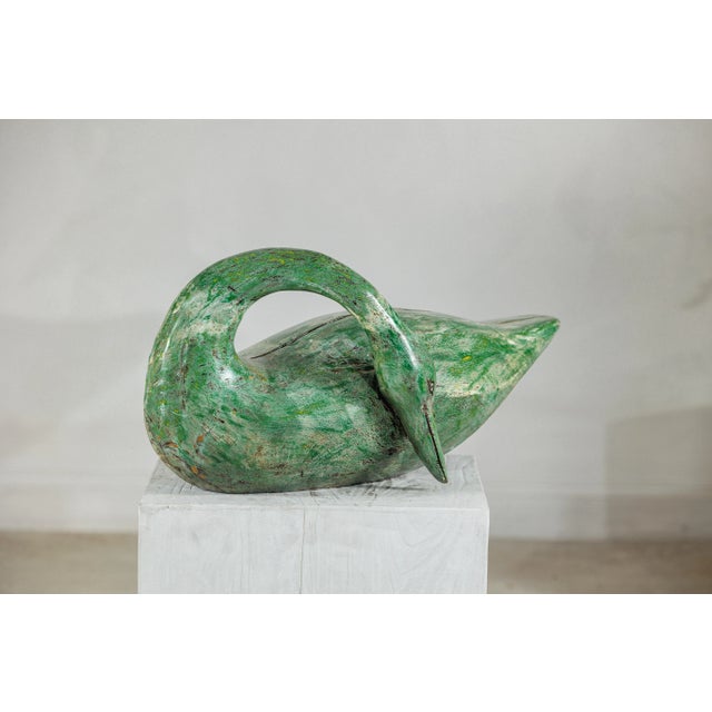 Vintage Green Painted Wooden Swan with Carved Curved Neck For Sale - Image 4 of 12