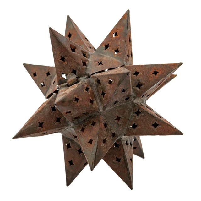 Vintage Moroccan Style Pierced 18 Point Hinged Iron Star Candle Curio For Sale - Image 11 of 11