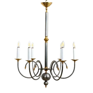 Vintage Large Steel and Brass Six Arm Chandelier