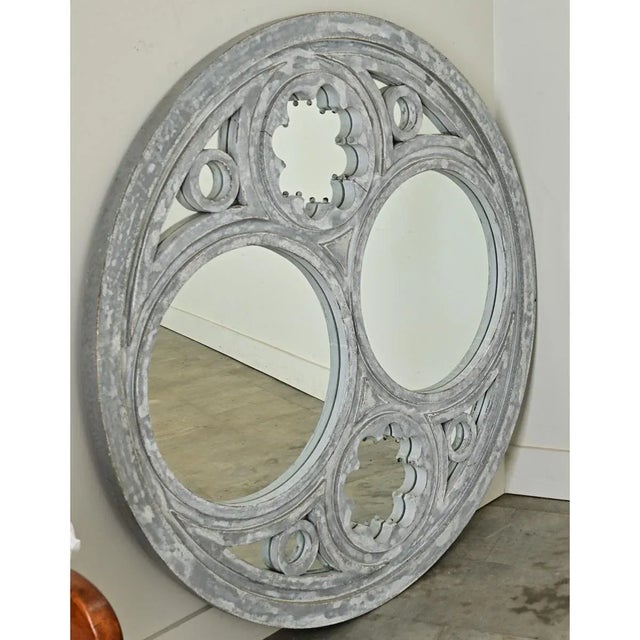 French Vintage Architectural Round Window Mirror For Sale - Image 4 of 8